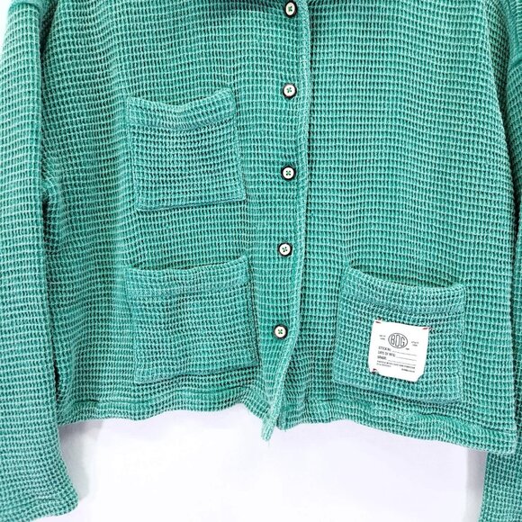BDG Jersey Chore Waffle Jacket Size XS Oversized Cropped Boxy Button Front - Picture 6 of 13